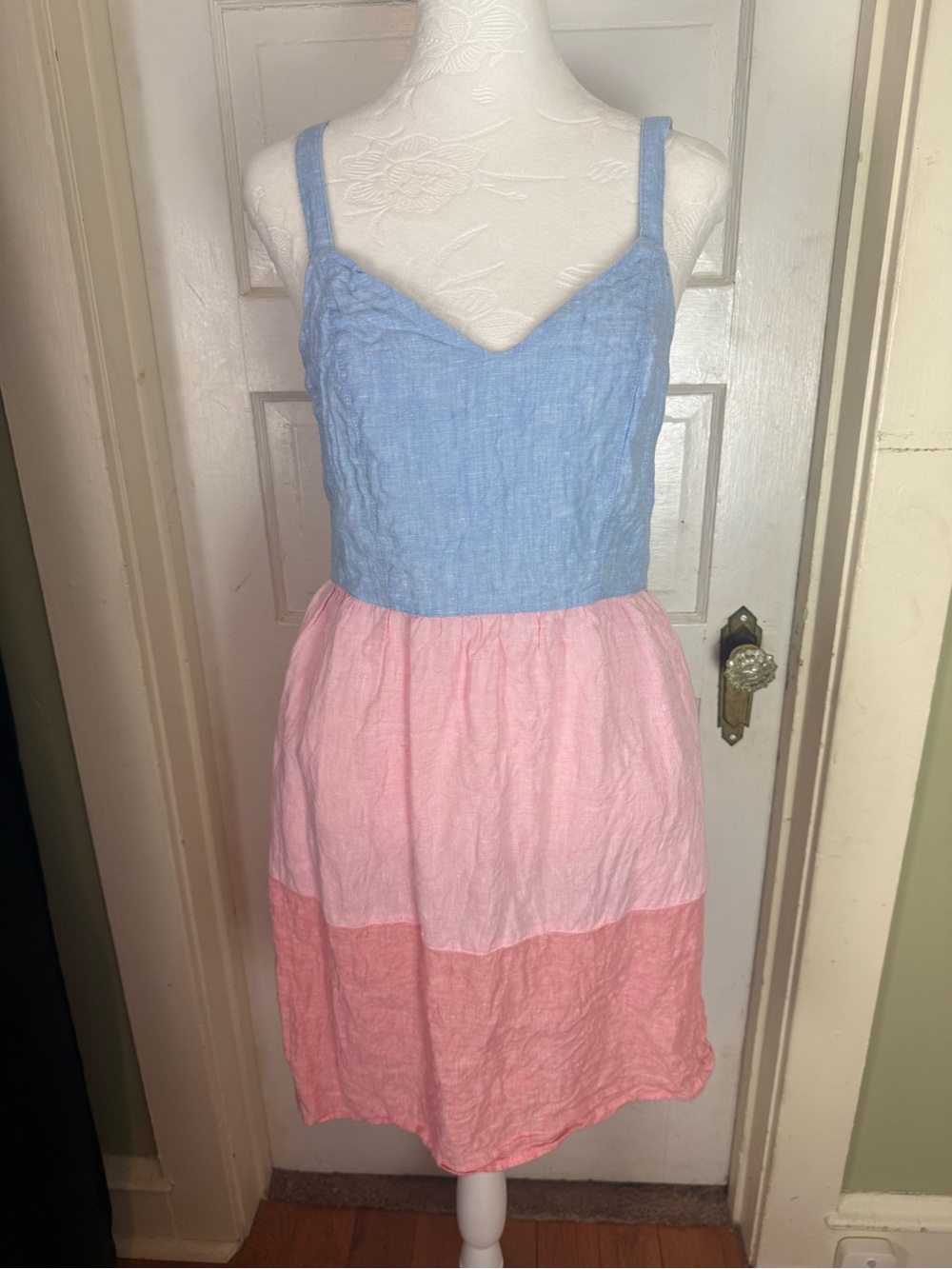 Cynthia Rowley Linen Colorblock Back Zip Summer Dress